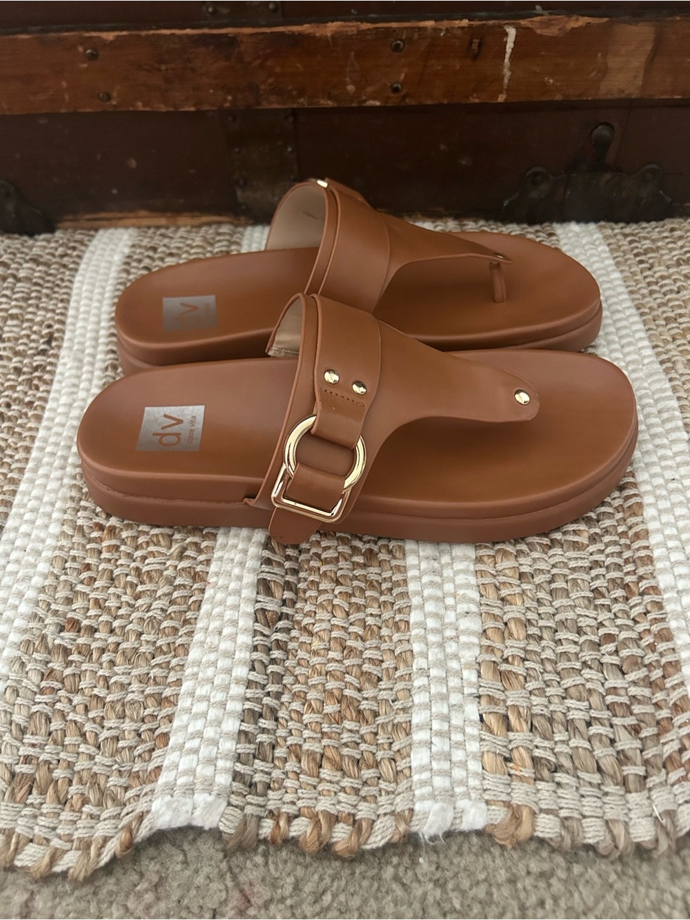 Dolce Vita Tan Buckle Thong Platform Sandals